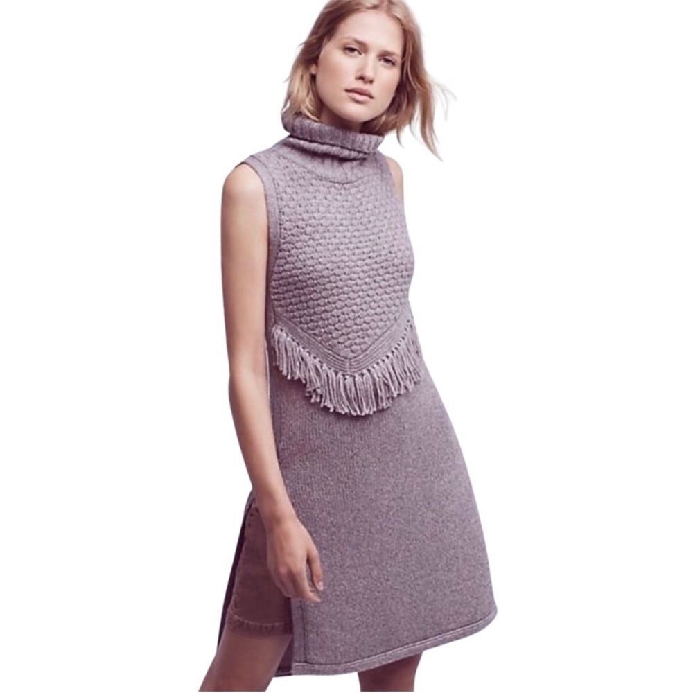 Anthropologie Nomad by Morgan Carper Gray Vesper Fringe Turtleneck Knit Tunic S
